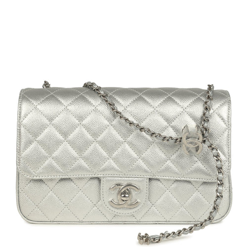 Chanel Small CC Crush Flap Bag Silver Metallic Caviar Silver Hardware