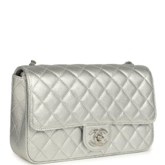 Chanel Small CC Crush Flap Bag Silver Metallic Caviar Silver Hardware