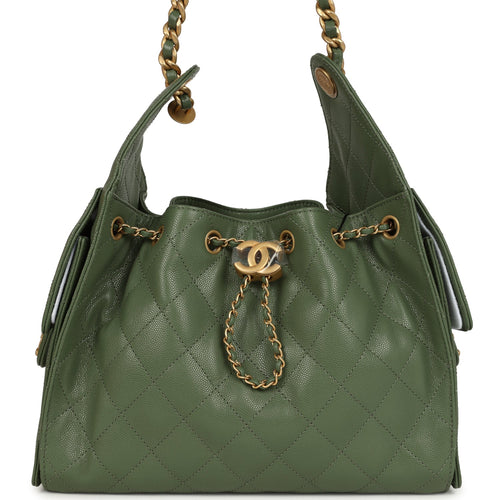 Chanel Small 25 Hobo Bag Khaki Caviar Antique Gold Hardware