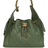 Chanel Small 25 Hobo Bag Khaki Caviar Antique Gold Hardware