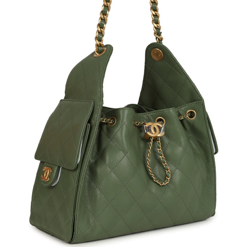 Chanel Small 25 Hobo Bag Khaki Caviar Antique Gold Hardware