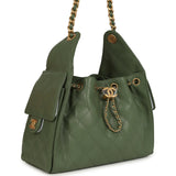 Chanel Small 25 Hobo Bag Khaki Caviar Antique Gold Hardware