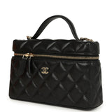 Chanel Top Handle Long Vanity Case with Chain Black Shiny Caviar Light Gold Hardware