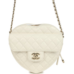 Chanel CC In Love Large Heart Bag with Chain White Lambskin Light Gold Hardware
