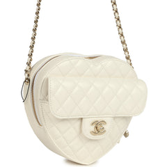 Chanel CC In Love Large Heart Bag with Chain White Lambskin Light Gold Hardware