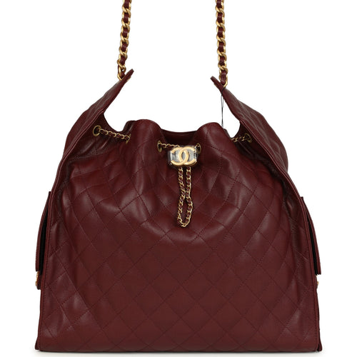 Chanel Large 25 Hobo Bag Burgundy Caviar Antique Gold Hardware