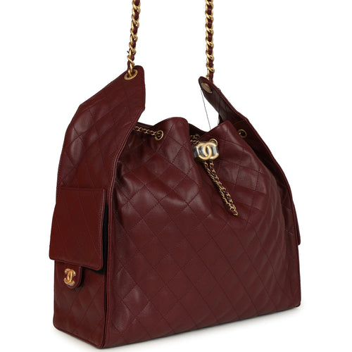 Chanel Large 25 Hobo Bag Burgundy Caviar Antique Gold Hardware