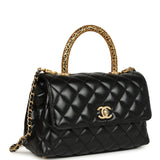 Chanel Mini Coco Top Handle Flap Bag Shiny Calfskin Brushed Gold Hardware