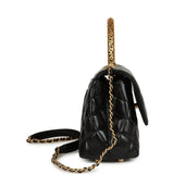 Chanel Mini Coco Top Handle Flap Bag Shiny Calfskin Brushed Gold Hardware