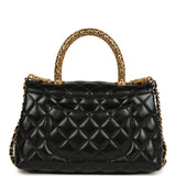 Chanel Mini Coco Top Handle Flap Bag Shiny Calfskin Brushed Gold Hardware