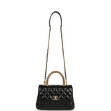 Chanel Mini Coco Top Handle Flap Bag Shiny Calfskin Brushed Gold Hardware