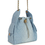 Chanel Medium 25 Hobo Bag Light Blue Washed Denim Antique Gold Hardware