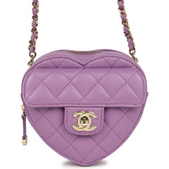 Chanel CC In Love Small Heart Bag with Chain Purple Lambskin Light Gold Hardware