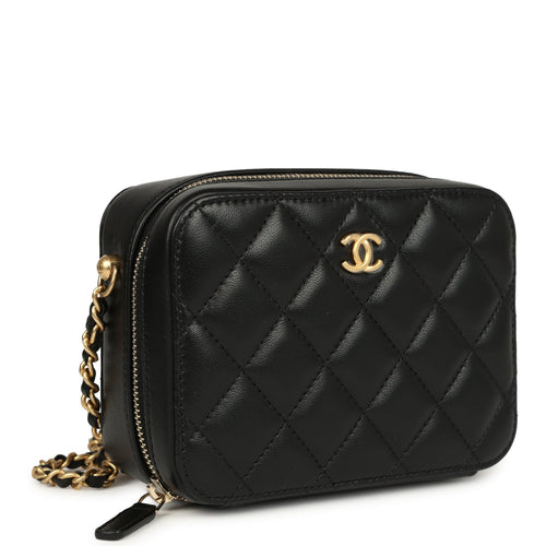 Chanel Mini Pearl Crush Clutch Bag with Chain Black Lambskin Antique Gold Hardware