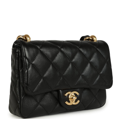 Chanel Small Funky Town Flap Bag Black Shiny Lambskin Aged Gold Hardware