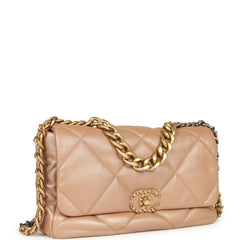 Pre-owned Chanel Large 19 Flap Bag Pearly Blush Shiny Lambskin Mixed Metal Hardware