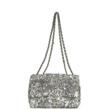 Chanel Mini Rectangular Fringe Flap Bag Silver Sequin Silver Hardware