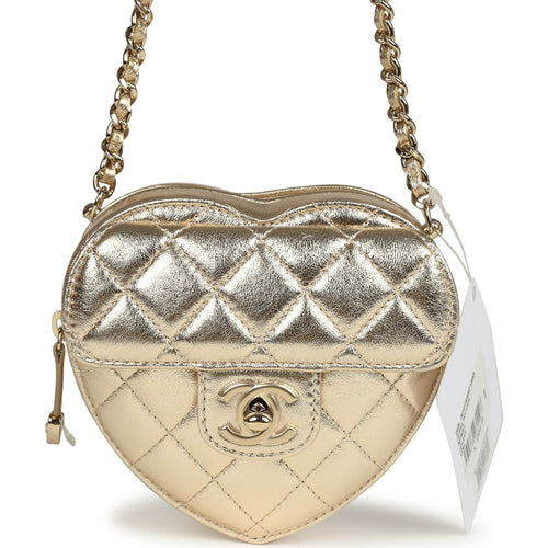 Chanel CC In Love Small Heart Bag with Chain Gold Metallic Lambskin Light Gold Hardware