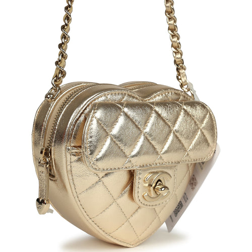 Chanel CC In Love Small Heart Bag with Chain Gold Metallic Lambskin Light Gold Hardware