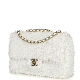 Chanel Mini Rectangular Fringe Flap Bag White Sequin Gold Hardware
