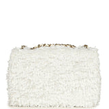 Chanel Mini Rectangular Fringe Flap Bag White Sequin Gold Hardware