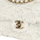 Chanel Mini Rectangular Fringe Flap Bag White Sequin Gold Hardware