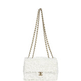 Chanel Mini Rectangular Fringe Flap Bag White Sequin Gold Hardware