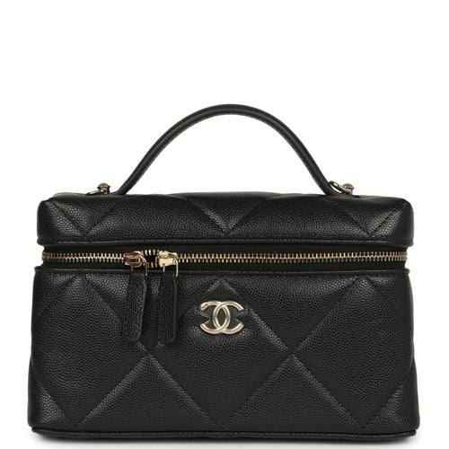 Chanel Top Handle Slim Vanity Case with Chain Black Shiny Caviar Light Gold Hardware