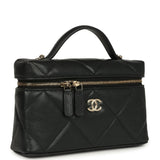 Chanel Top Handle Slim Vanity Case with Chain Black Shiny Caviar Light Gold Hardware