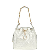 Chanel Medium 25 Hobo Bag Metallic Silver Caviar Antique Gold Hardware