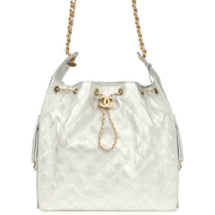 Chanel Medium 25 Hobo Bag Metallic Silver Caviar Antique Gold Hardware