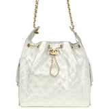 Chanel Medium 25 Hobo Bag Metallic Silver Caviar Antique Gold Hardware