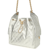 Chanel Medium 25 Hobo Bag Metallic Silver Caviar Antique Gold Hardware