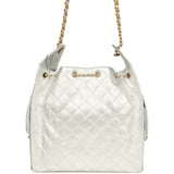 Chanel Medium 25 Hobo Bag Metallic Silver Caviar Antique Gold Hardware