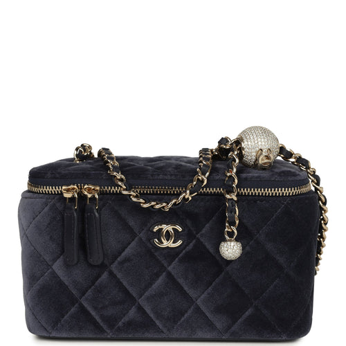 Chanel Small Crystal Pearl Crush Vanity Case Gris Fonce Velvet Light Gold Hardware