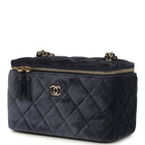 Chanel Small Crystal Pearl Crush Vanity Case Gris Fonce Velvet Light Gold Hardware