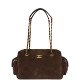 Chanel Small Bowling Bag Dark Brown Suede Antique Gold Hardware - Thumbnail View 7