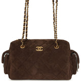 Chanel Small Bowling Bag Dark Brown Suede Antique Gold Hardware - Thumbnail View 1