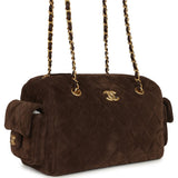Chanel Small Bowling Bag Dark Brown Suede Antique Gold Hardware - Thumbnail View 2