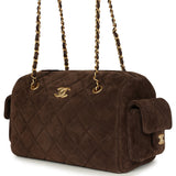 Chanel Small Bowling Bag Dark Brown Suede Antique Gold Hardware - Thumbnail View 5