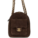 Chanel Small Bowling Bag Dark Brown Suede Antique Gold Hardware - Thumbnail View 3