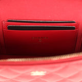 Chanel Top Handle Long Vanity Case with Chain Red Shiny Caviar Light Gold Hardware