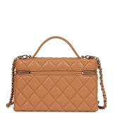 Chanel Top Handle Long Vanity Case with Chain Dark Beige Shiny Caviar Light Gold Hardware