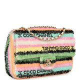 Chanel Mini Striped Coco Flap Bag Multicolor White Sequins Light Gold Hardware