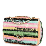 Chanel Mini Striped Coco Flap Bag Multicolor White Sequins Light Gold Hardware
