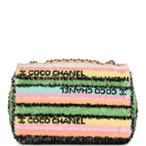 Chanel Mini Striped Coco Flap Bag Multicolor White Sequins Light Gold Hardware