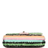 Chanel Mini Striped Coco Flap Bag Multicolor White Sequins Light Gold Hardware