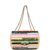 Chanel Mini Striped Coco Flap Bag Multicolor White Sequins Light Gold Hardware