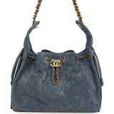 Chanel Small 25 Hobo Bag Blue Suede Antique Gold Hardware