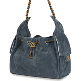 Chanel Small 25 Hobo Bag Blue Suede Antique Gold Hardware